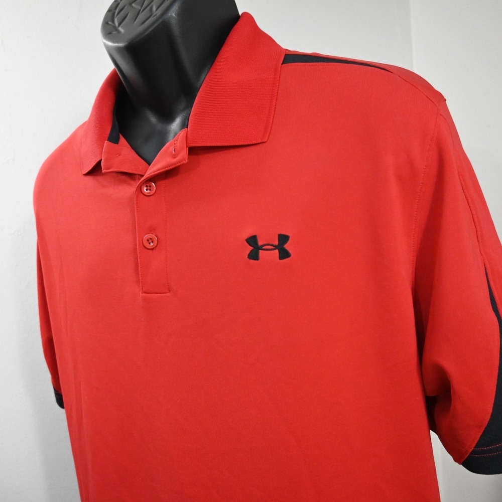 Under Armour Golf Polo Red‎ HeatGear Loose Performance Short Sleeve Mens Size XL